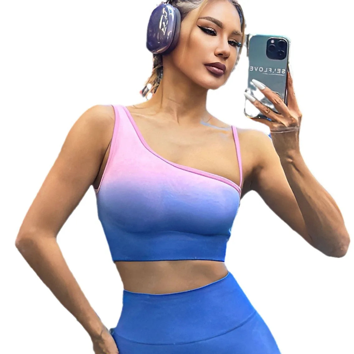 Pmwrun Women's Active Wear Set Seamless Dye Tie Dye Set Beautiful Back Yoga Bra Suspender High Waist Hip Lift Yoga Pants Set