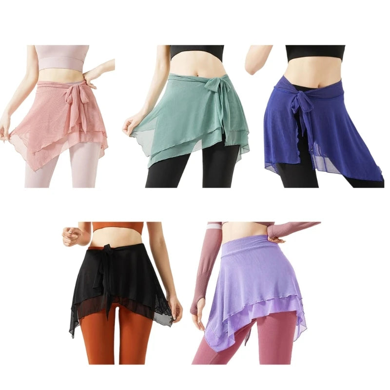 31BF Women Yoga Wrap Skirt Solid Color Dance Skirt Athletic Sport Wrap Short Skirts Simple Tennis Tie Up Skirts
