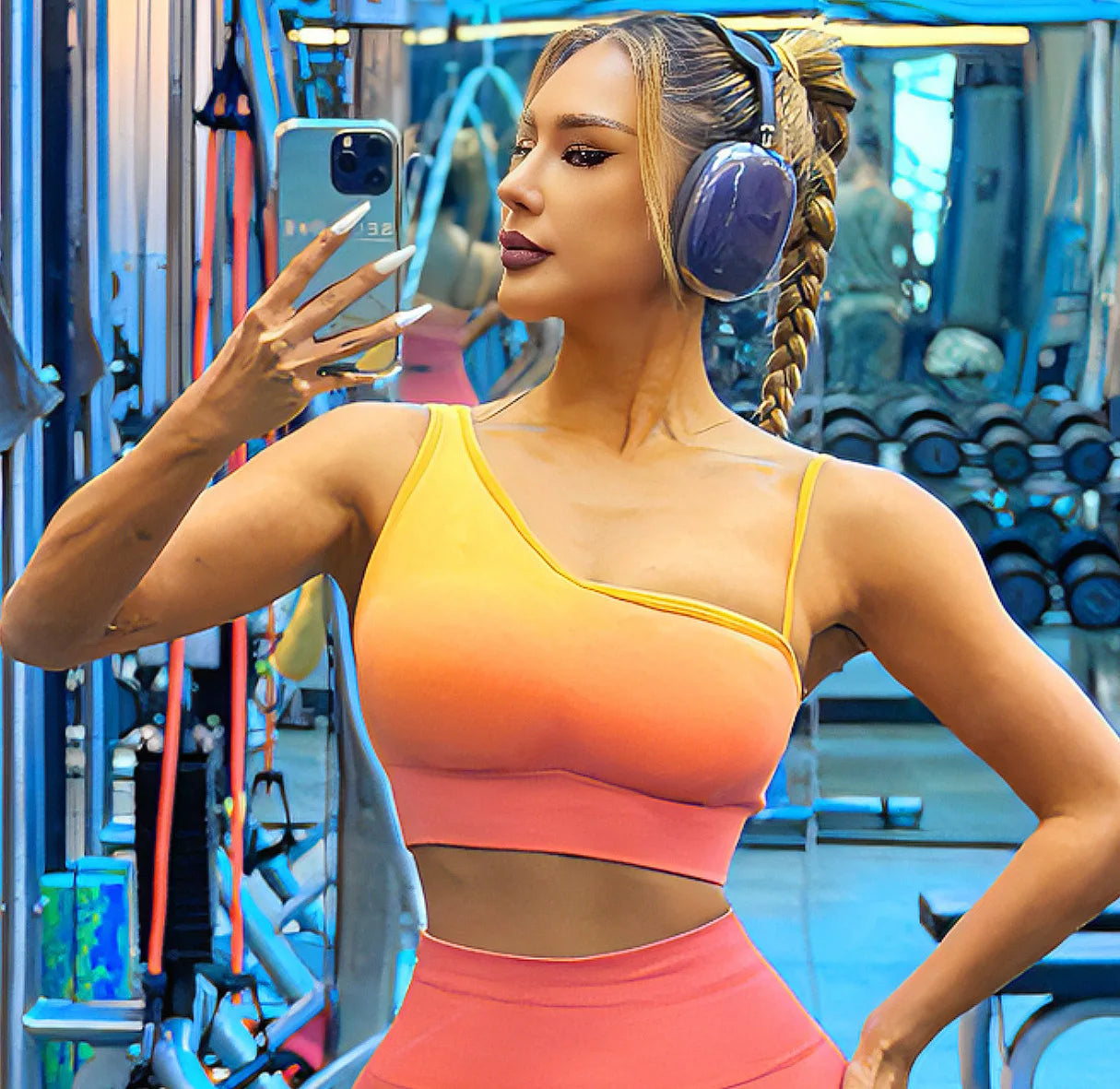 Pmwrun Women's Active Wear Set Seamless Dye Tie Dye Set Beautiful Back Yoga Bra Suspender High Waist Hip Lift Yoga Pants Set