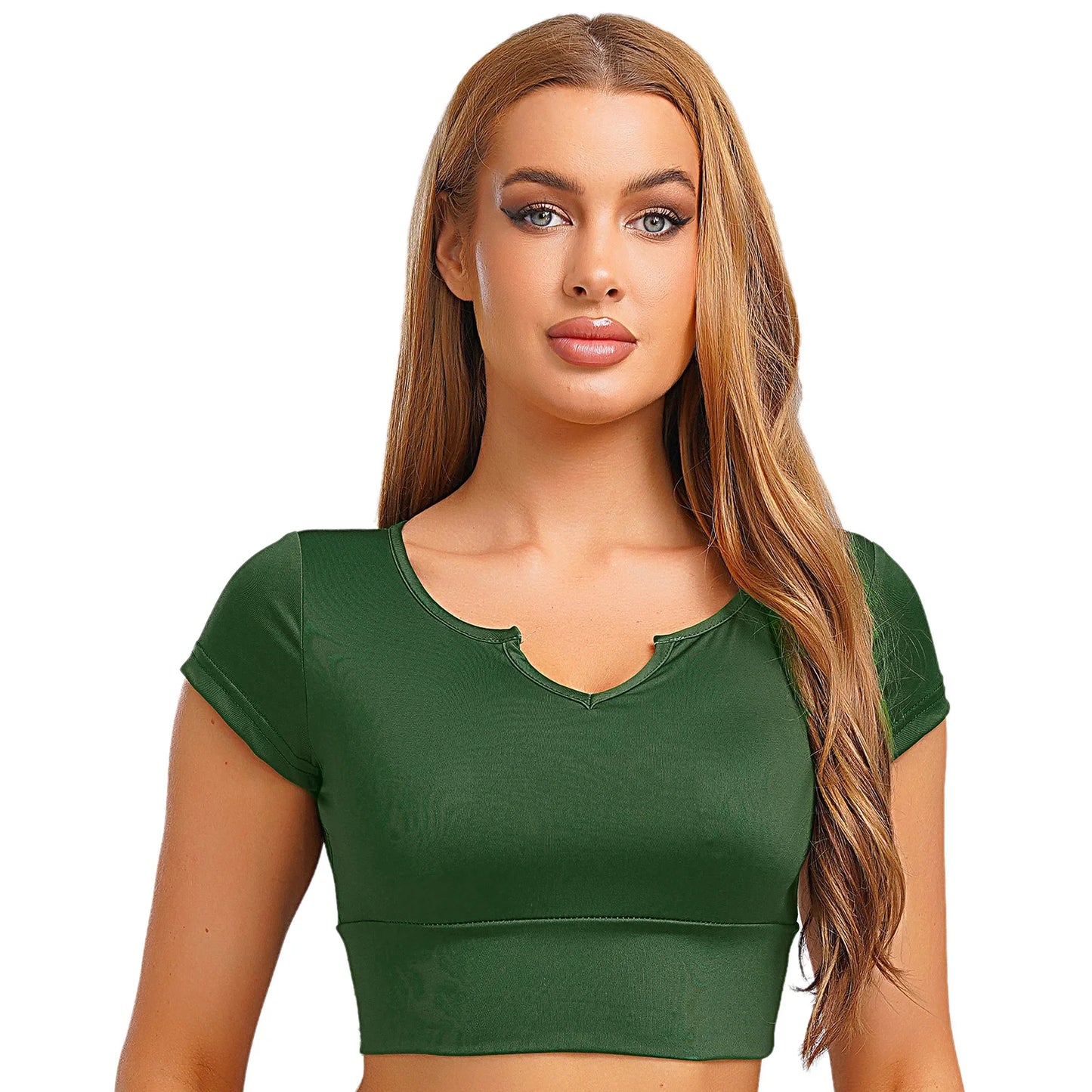 Womens V-Neck Cropped T-Shirt Top Slim Fitted Casual Vest Tops with Chest Pads Tight Fitting Short Yoga Sports Workout Crop Top
