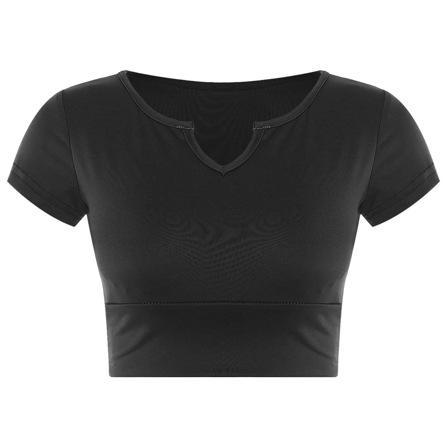 Womens V-Neck Cropped T-Shirt Top Slim Fitted Casual Vest Tops with Chest Pads Tight Fitting Short Yoga Sports Workout Crop Top