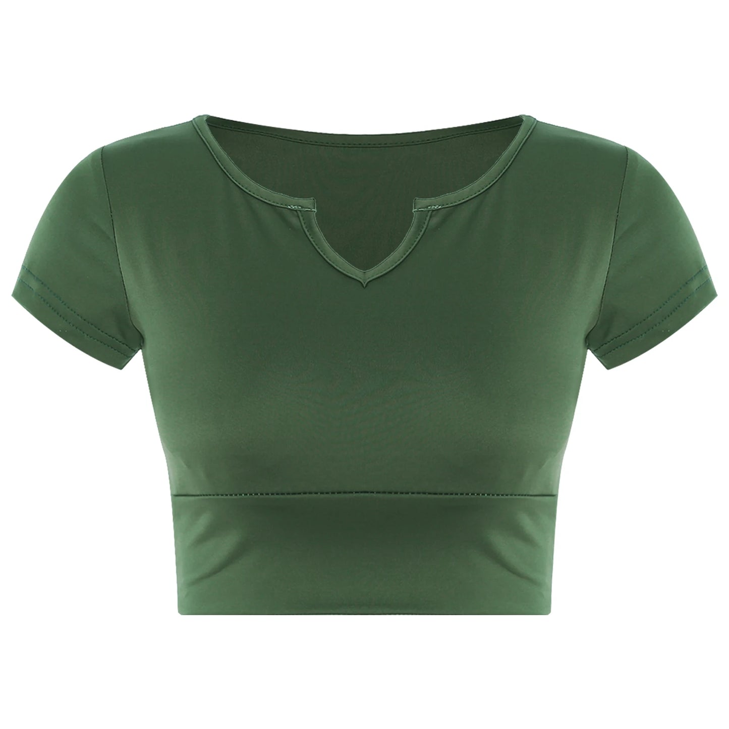 Womens V-Neck Cropped T-Shirt Top Slim Fitted Casual Vest Tops with Chest Pads Tight Fitting Short Yoga Sports Workout Crop Top