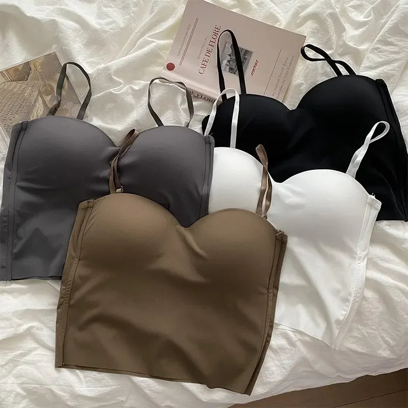 Tank Top Bra Seamless Skin-Friendly U-Back Vest with Fixed Chest Pad Suspender for Women Popular Cool Solid Knitted Yoga Gym