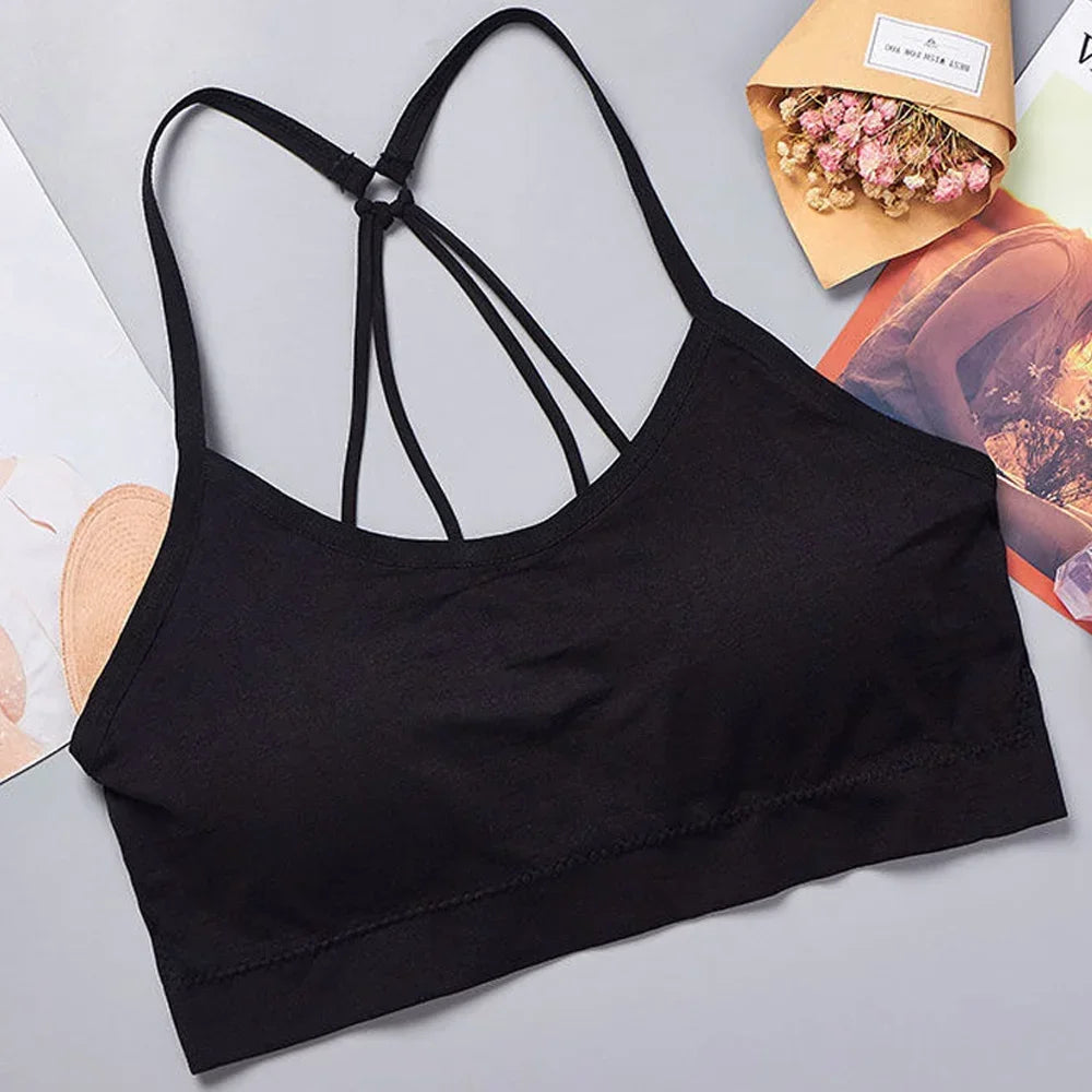 Sports Underwear Women Yoga Fitness Seamless Crop Top Wide Letter Straps Comfortable Workout Activewear Tees Tanks