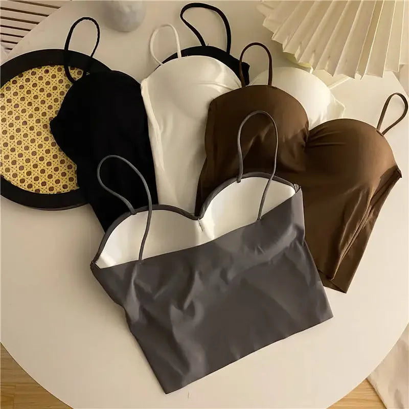 Tank Top Bra Seamless Skin-Friendly U-Back Vest with Fixed Chest Pad Suspender for Women Popular Cool Solid Knitted Yoga Gym