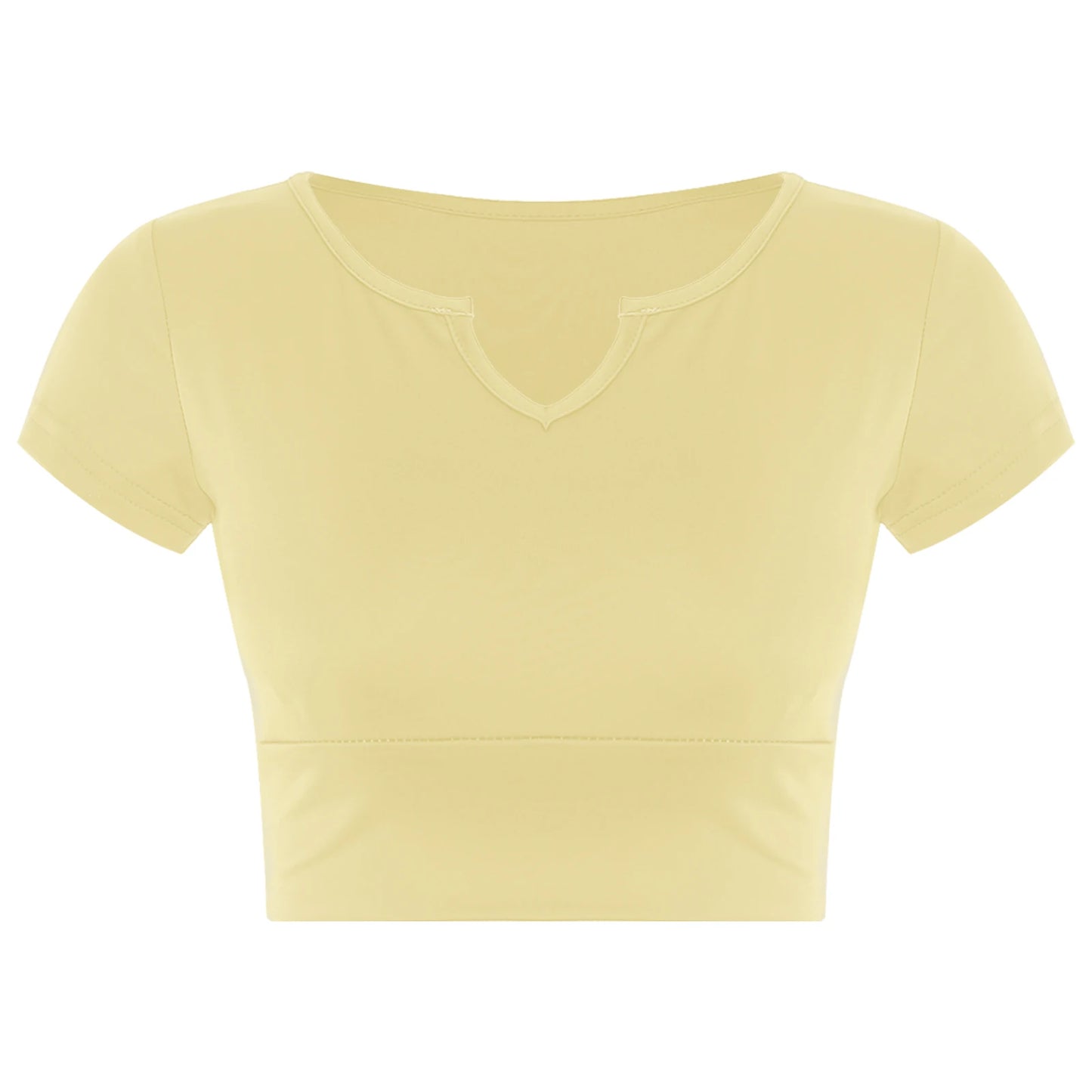 Womens V-Neck Cropped T-Shirt Top Slim Fitted Casual Vest Tops with Chest Pads Tight Fitting Short Yoga Sports Workout Crop Top