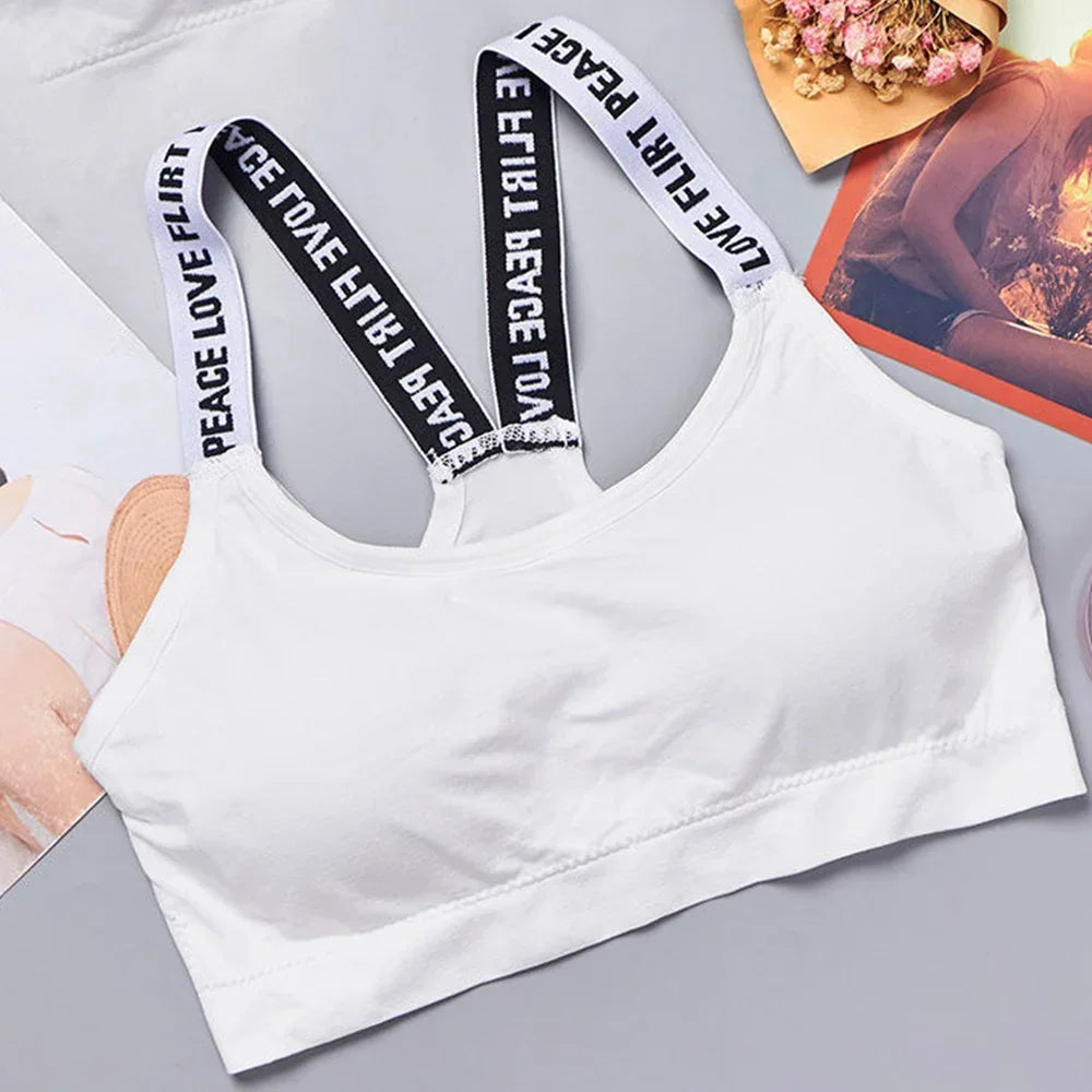 Sports Underwear Women Yoga Fitness Seamless Crop Top Wide Letter Straps Comfortable Workout Activewear Tees Tanks