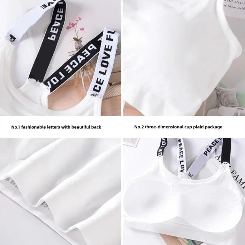 Sports Underwear Women Yoga Fitness Seamless Crop Top Wide Letter Straps Comfortable Workout Activewear Tees Tanks
