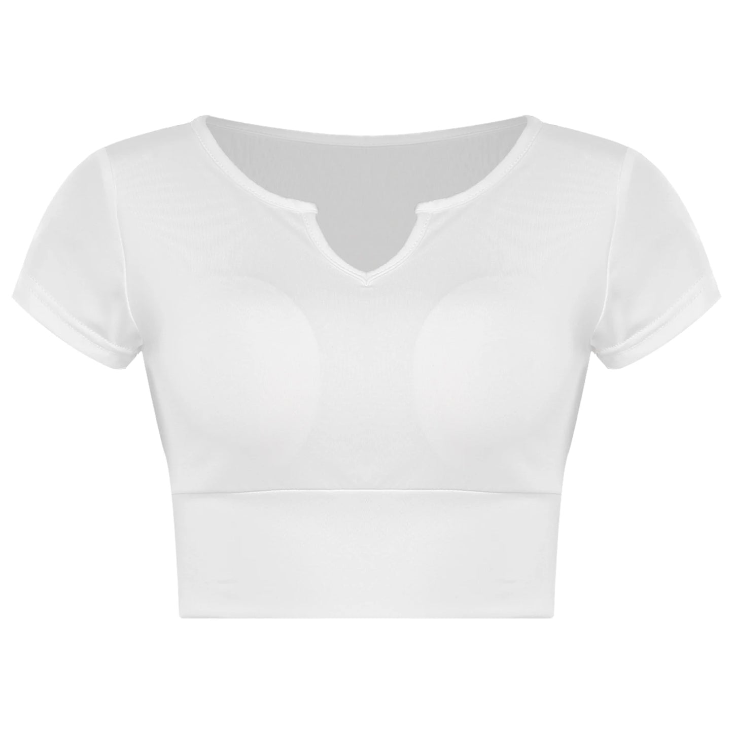 Womens V-Neck Cropped T-Shirt Top Slim Fitted Casual Vest Tops with Chest Pads Tight Fitting Short Yoga Sports Workout Crop Top