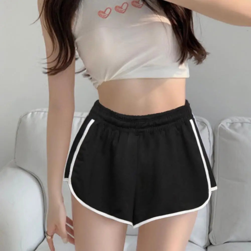 Women's Cotton Yoga Shorts Mid-waist Casual Loose Straight Pants Lady Striped Sports Shorts Running Wearing Gym Yoga Hot Pants