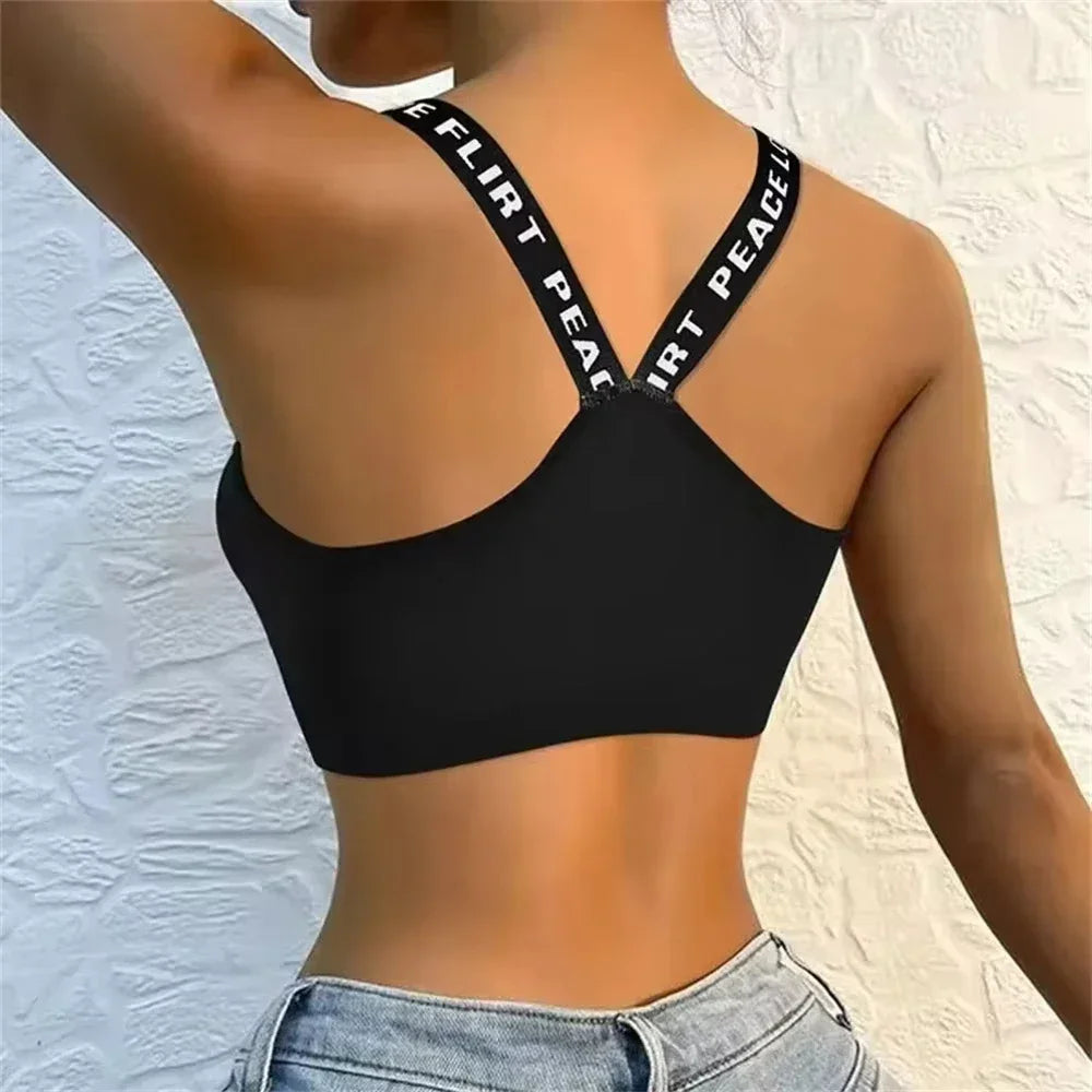 Sports Underwear Women Yoga Fitness Seamless Crop Top Wide Letter Straps Comfortable Workout Activewear Tees Tanks