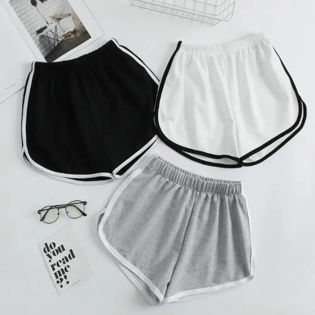 Women's Cotton Yoga Shorts Mid-waist Casual Loose Straight Pants Lady Striped Sports Shorts Running Wearing Gym Yoga Hot Pants