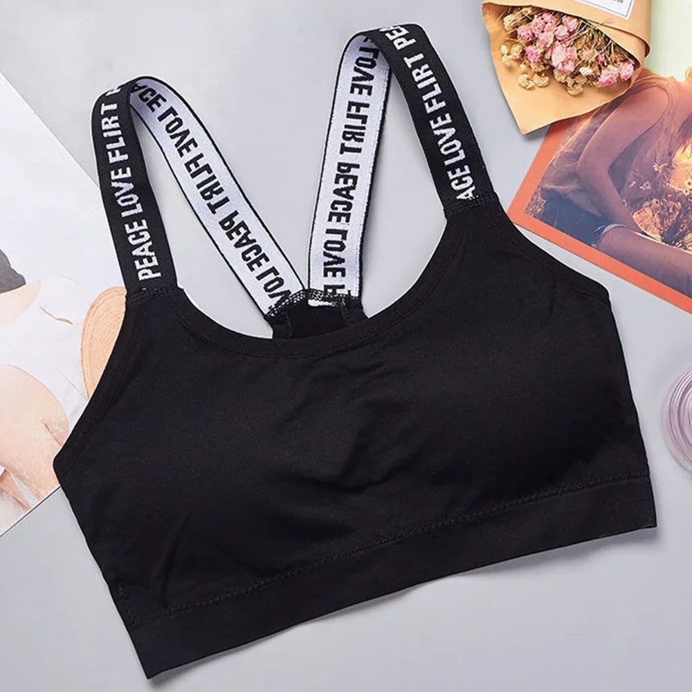 Sports Underwear Women Yoga Fitness Seamless Crop Top Wide Letter Straps Comfortable Workout Activewear Tees Tanks