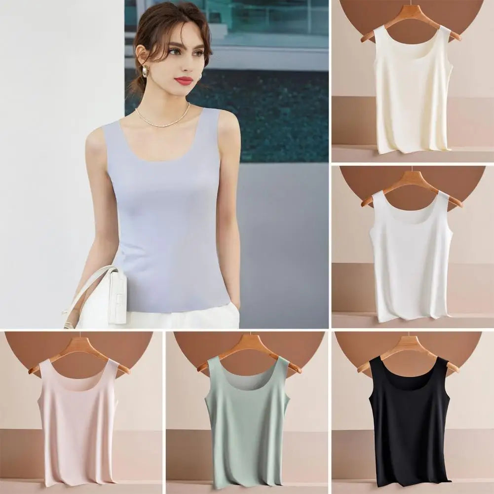 Summer Women's Ice Silk Tank Top Scoop Neck Sleeveless Vest Camisole Top Basic Cami Blouse Casual Workout Shirts