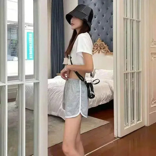 Summer New Shorts for Women's Casual Students Korean Edition Underlay Yoga Wide Leg Home Sleeping Pants with Edge Contrast Color