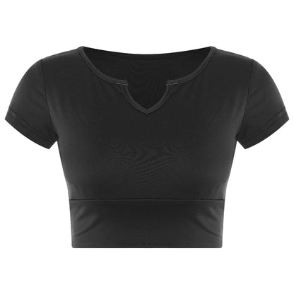 Womens V-Neck Cropped T-Shirt Top Slim Fitted Casual Vest Tops with Chest Pads Tight Fitting Short Yoga Sports Workout Crop Top