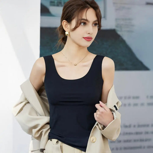 Summer Women's Ice Silk Tank Top Scoop Neck Sleeveless Vest Camisole Top Basic Cami Blouse Casual Workout Shirts