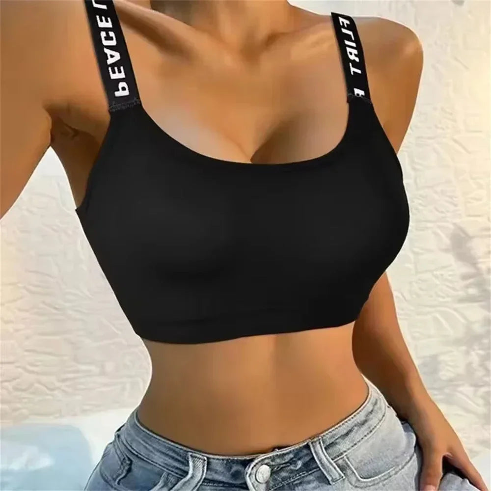Sports Underwear Women Yoga Fitness Seamless Crop Top Wide Letter Straps Comfortable Workout Activewear Tees Tanks