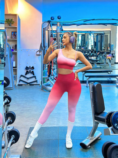 Pmwrun Women's Active Wear Set Seamless Dye Tie Dye Set Beautiful Back Yoga Bra Suspender High Waist Hip Lift Yoga Pants Set