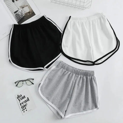Women's Cotton Yoga Shorts Mid-waist Casual Loose Straight Pants Lady Striped Sports Shorts Running Wearing Gym Yoga Hot Pants